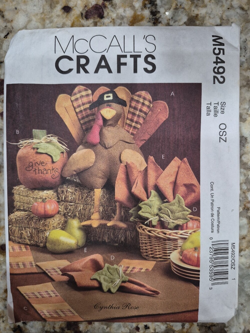McCall's Pattern M5492 Thanksgiving Table Decor Turkey Placemats Napkins Uncut
